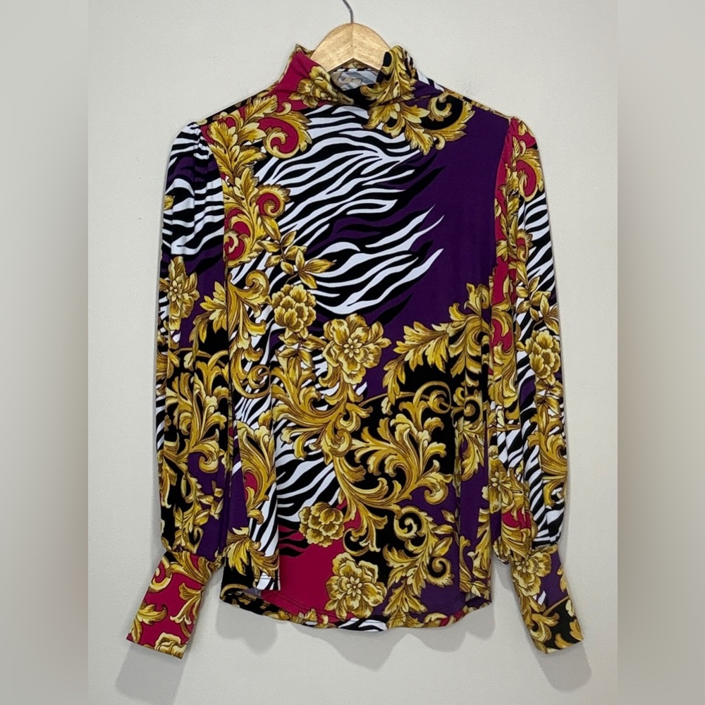 New York & Company Vibrant Purple and Gold Blouse